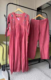 Shrishti Embroided Mul Chanderi Dress- Gajar