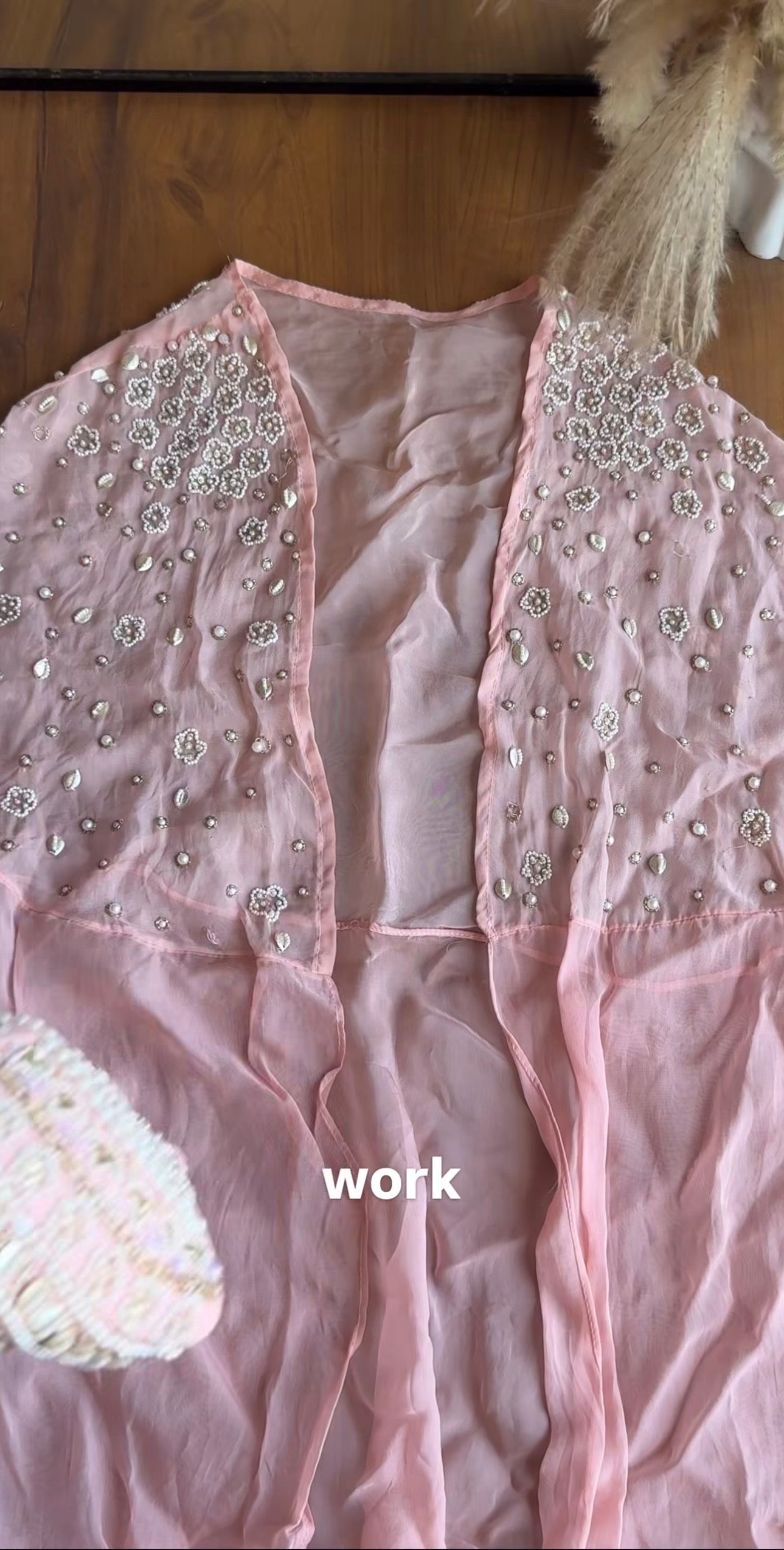 Nayra Handwork Padded Blouse With Skirt And Handwork Cape- Baby Pink