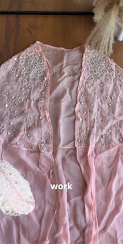 Nayra Handwork Padded Blouse With Skirt And Handwork Cape- Baby Pink