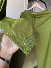 Tanya Embroided Cotton Dress- Green
