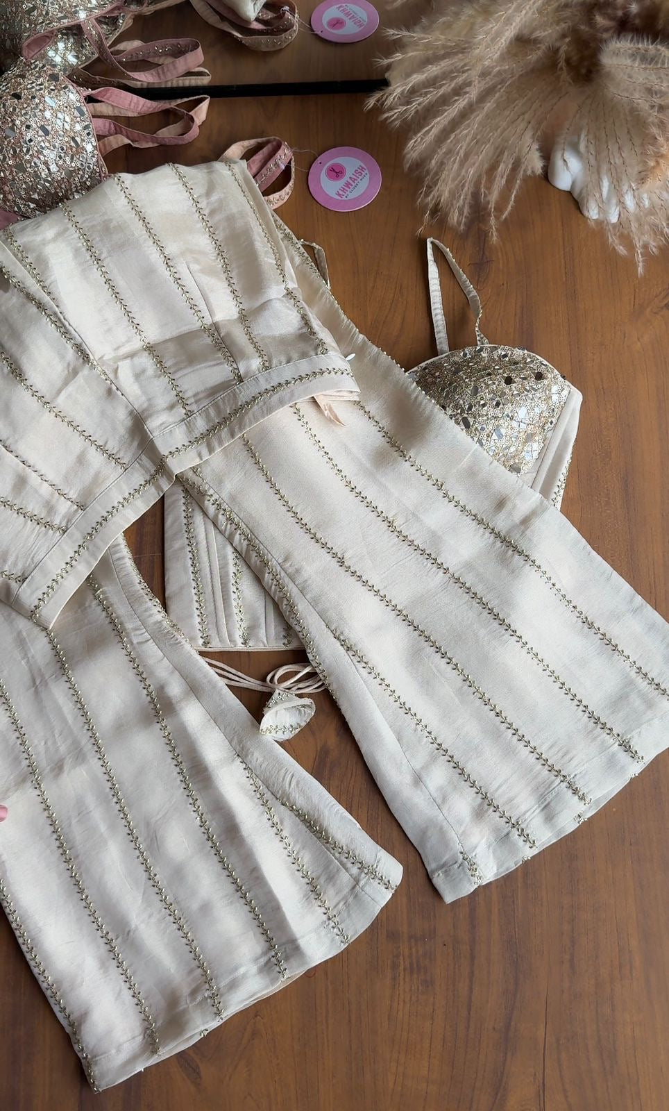 Dazzle Corset Top With Bell Bottoms Pants Full Handwork (Make to Order)