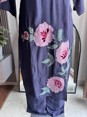 Hema Embroided  Cut Work Dress- Dark Purple