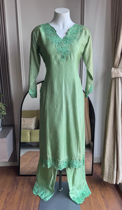 Krisha Cut Work Dress- Pista Green