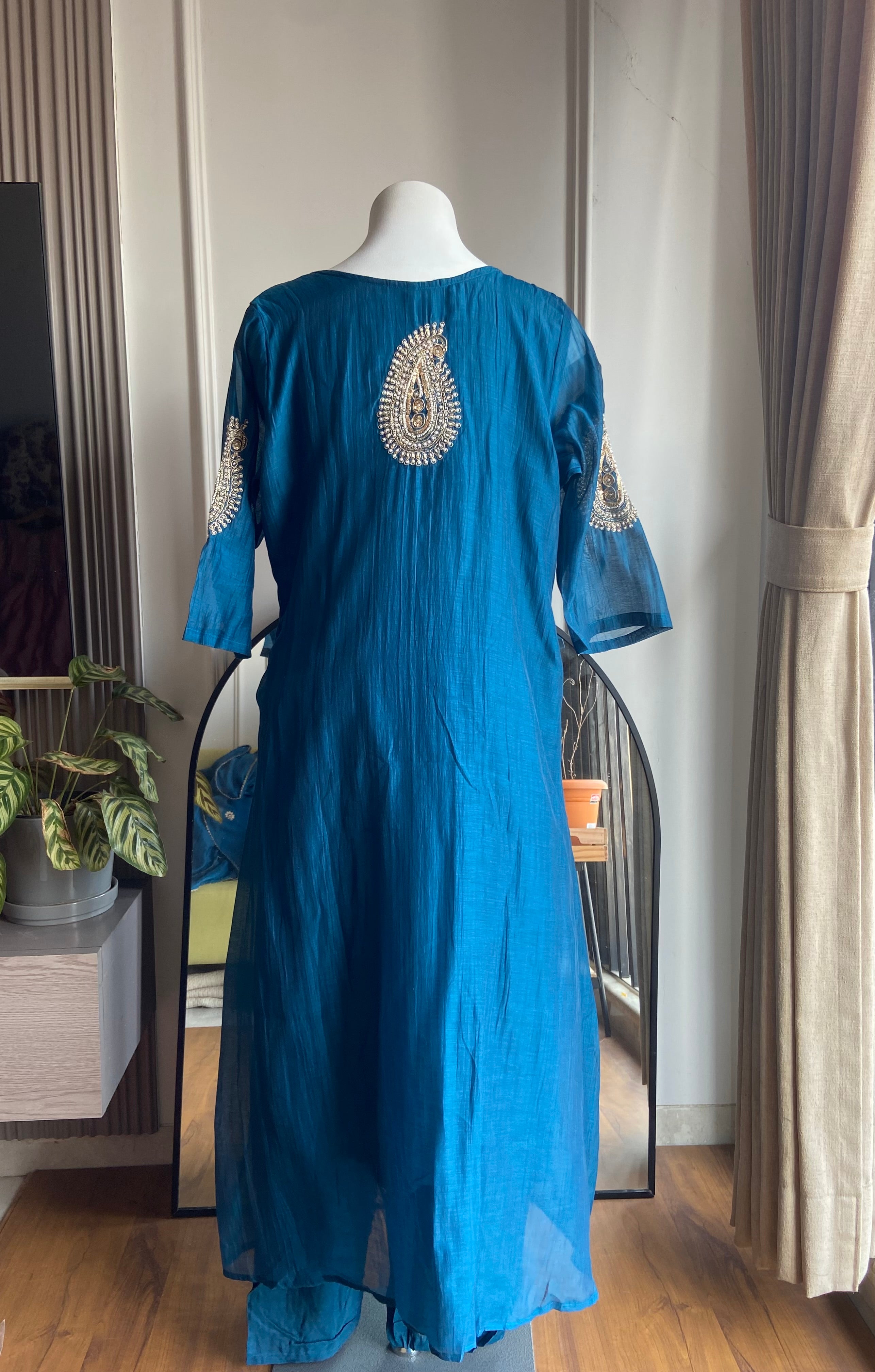Twinkle Hand Work Mul Chanderi Dress- Blue