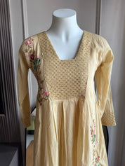 Deepika katha Work Short kurta With Plazzo Set- Beige