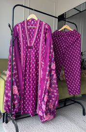 Suman Floral Print Cotton Dress-Wine