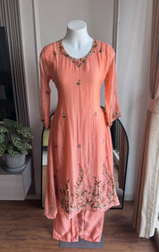 Hrida Katha Work Mul Chanderi Dress- Peach (Make to Order)