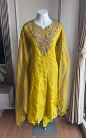 Ruhani Handwork Tissue Anarkali  Dress -Yellow
