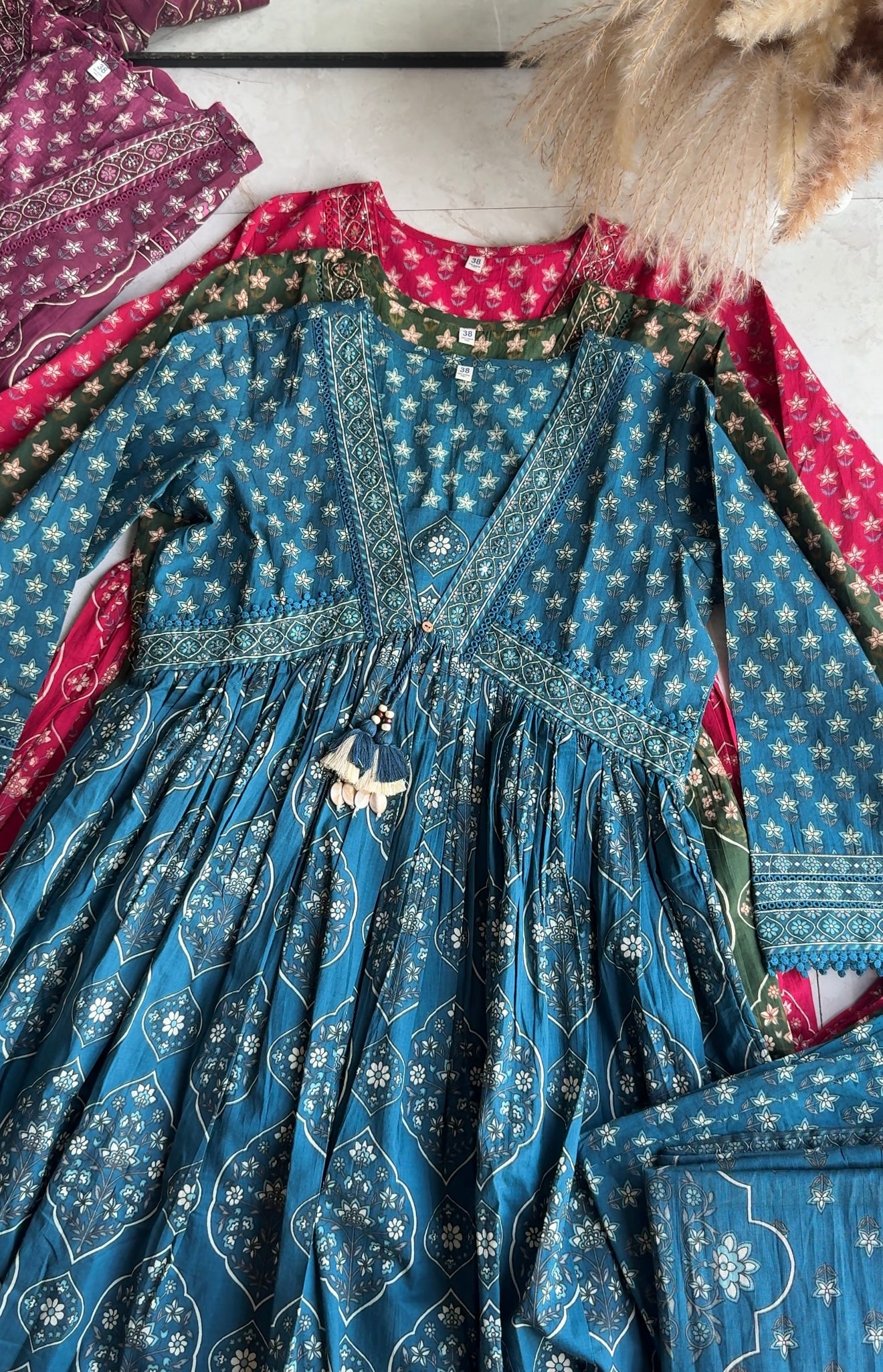 Niyati Cotton Anarkali Dress- Blue