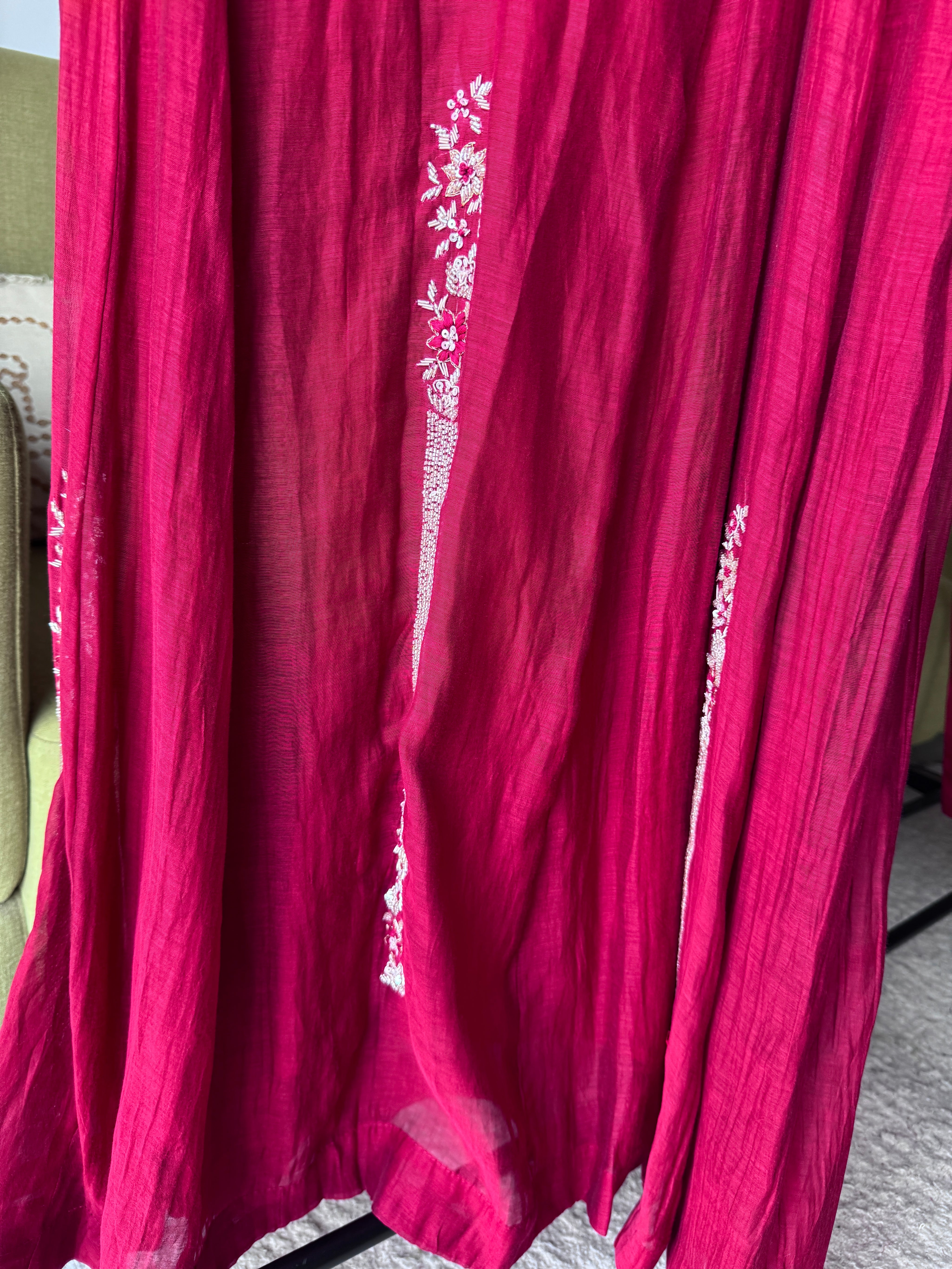 Naina Handwork Mul Chanderi Dress- Maroon