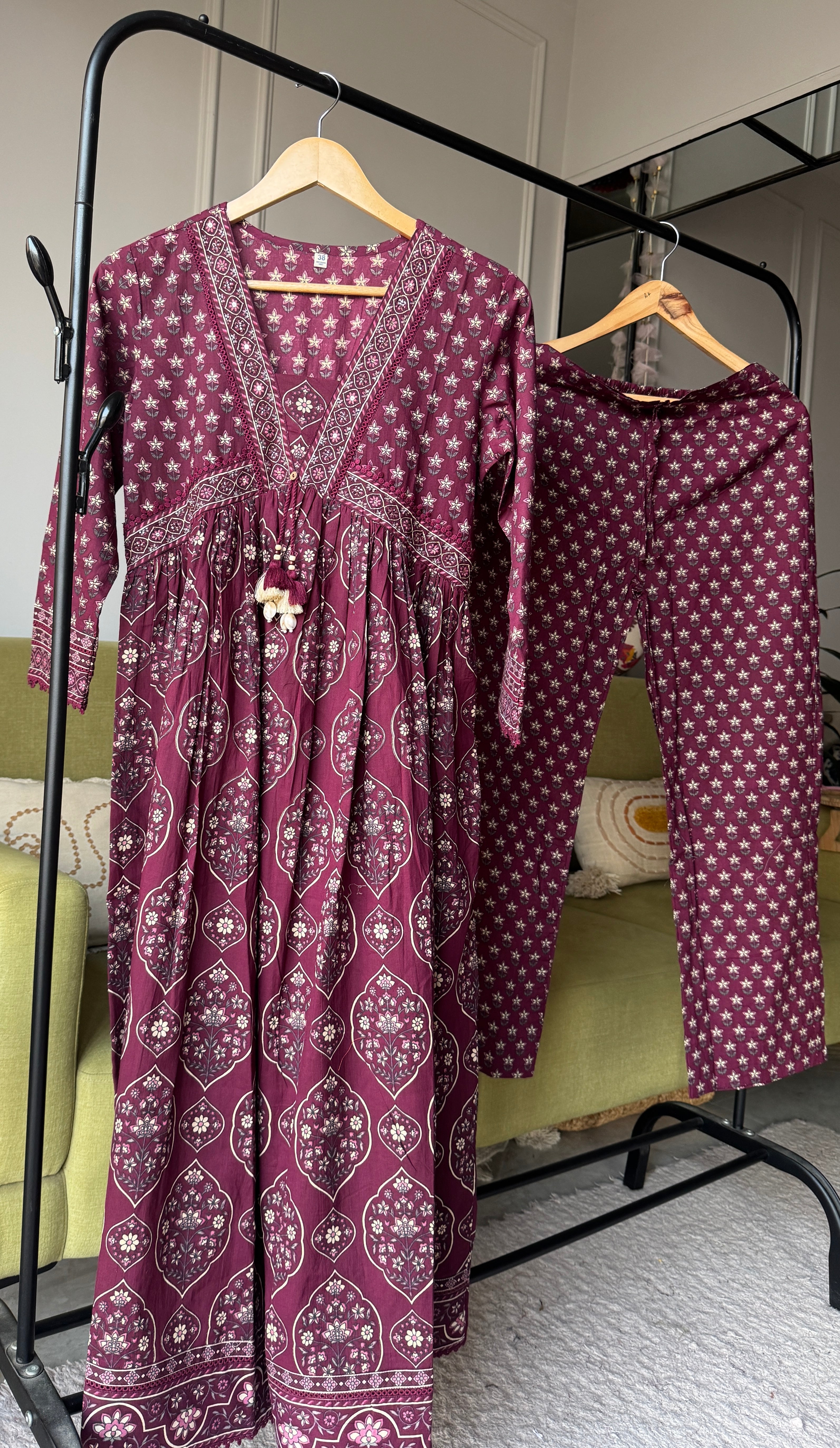 Niyati Cotton Anarkali Dress-Wine