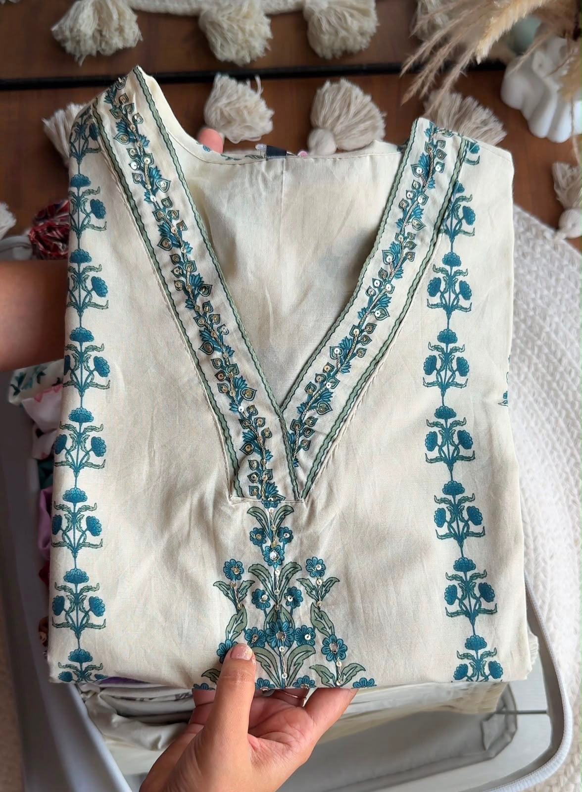 Print Sraight Cut Cotton Dress- Blue