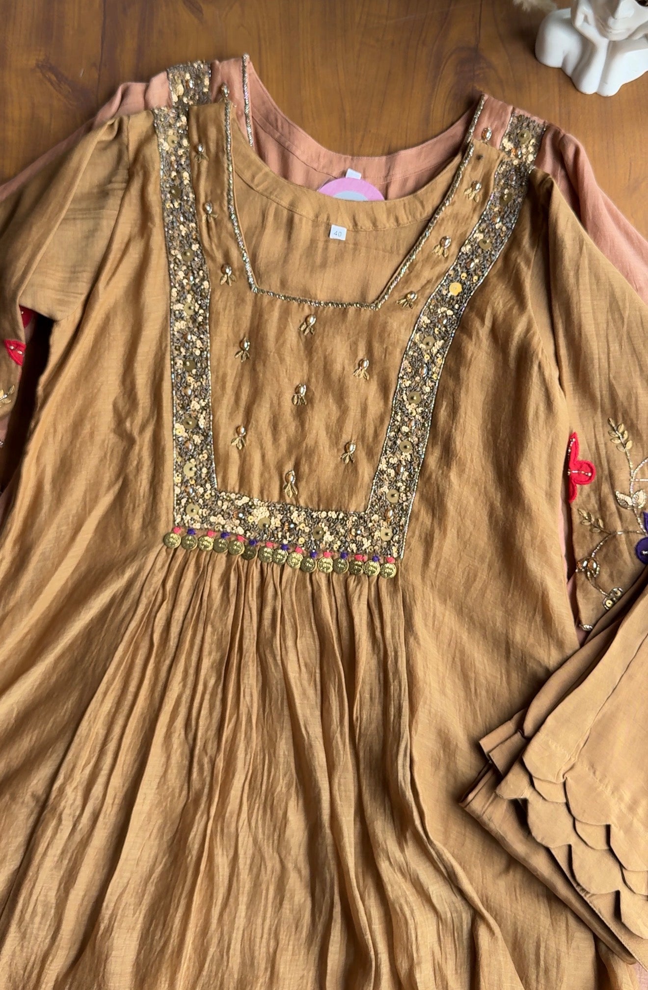 Janki Box Neck Handwork Dress-Golden