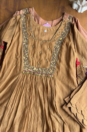 Janki Box Neck Handwork Dress-Golden