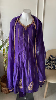 Tanya Mul Chanderi Handwork Dress- Purple