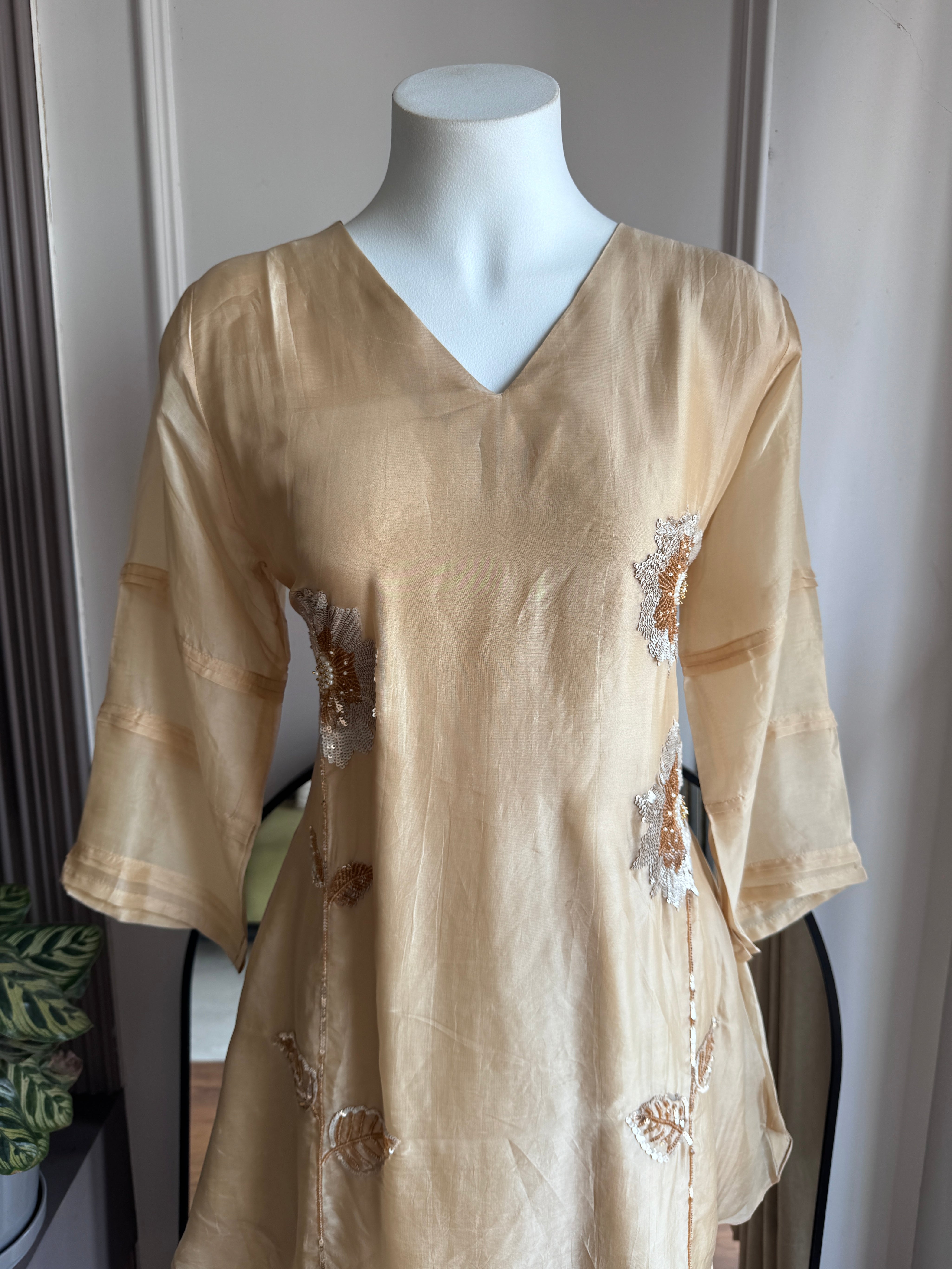 Jinal Handwork With Flarry Plazzo Coord Set - Champagne (Make to Order)