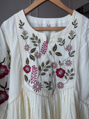 Sobha Embroided Mul Cotton Dress- White