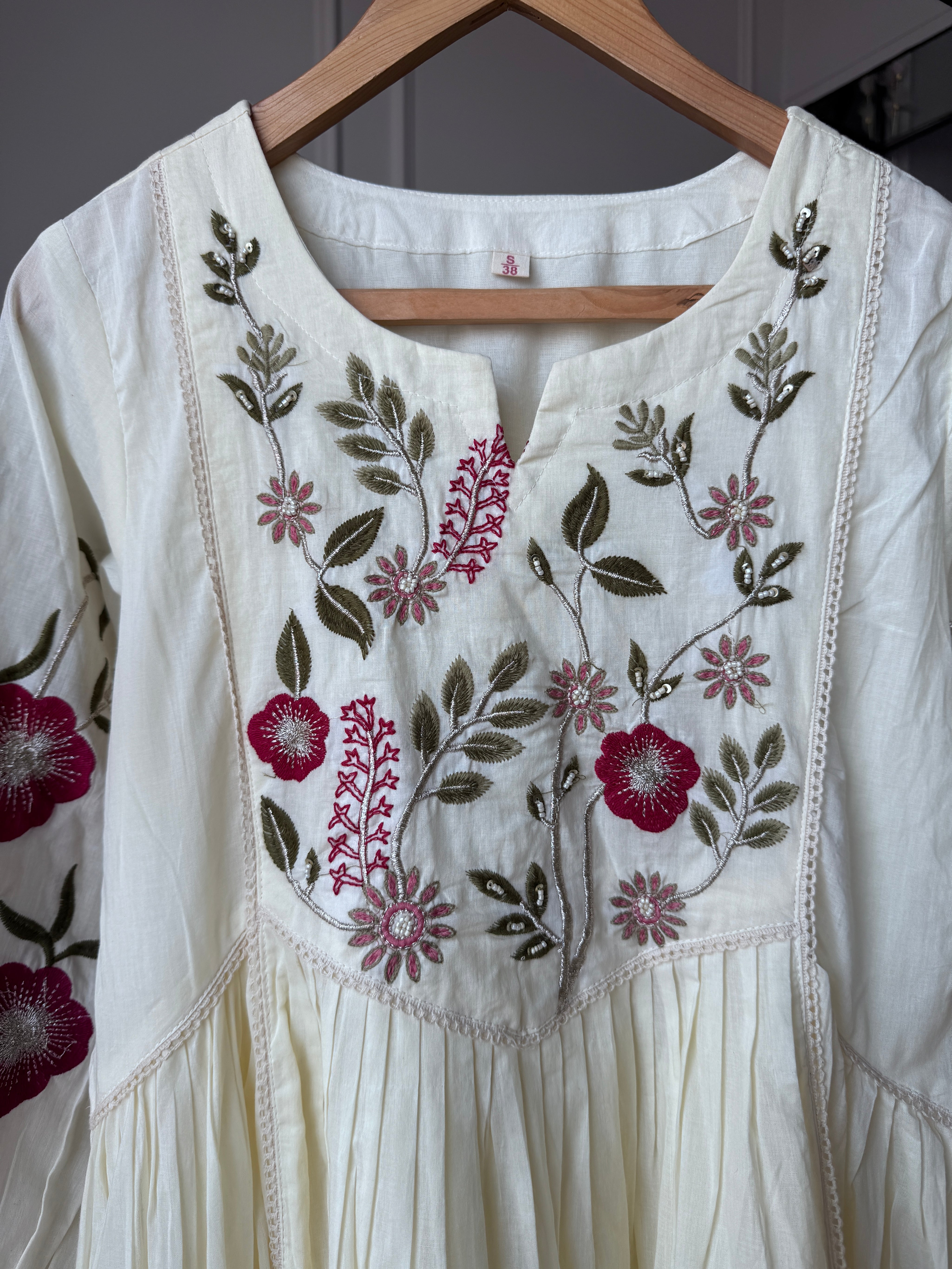 Sobha Embroided Mul Cotton Dress- White