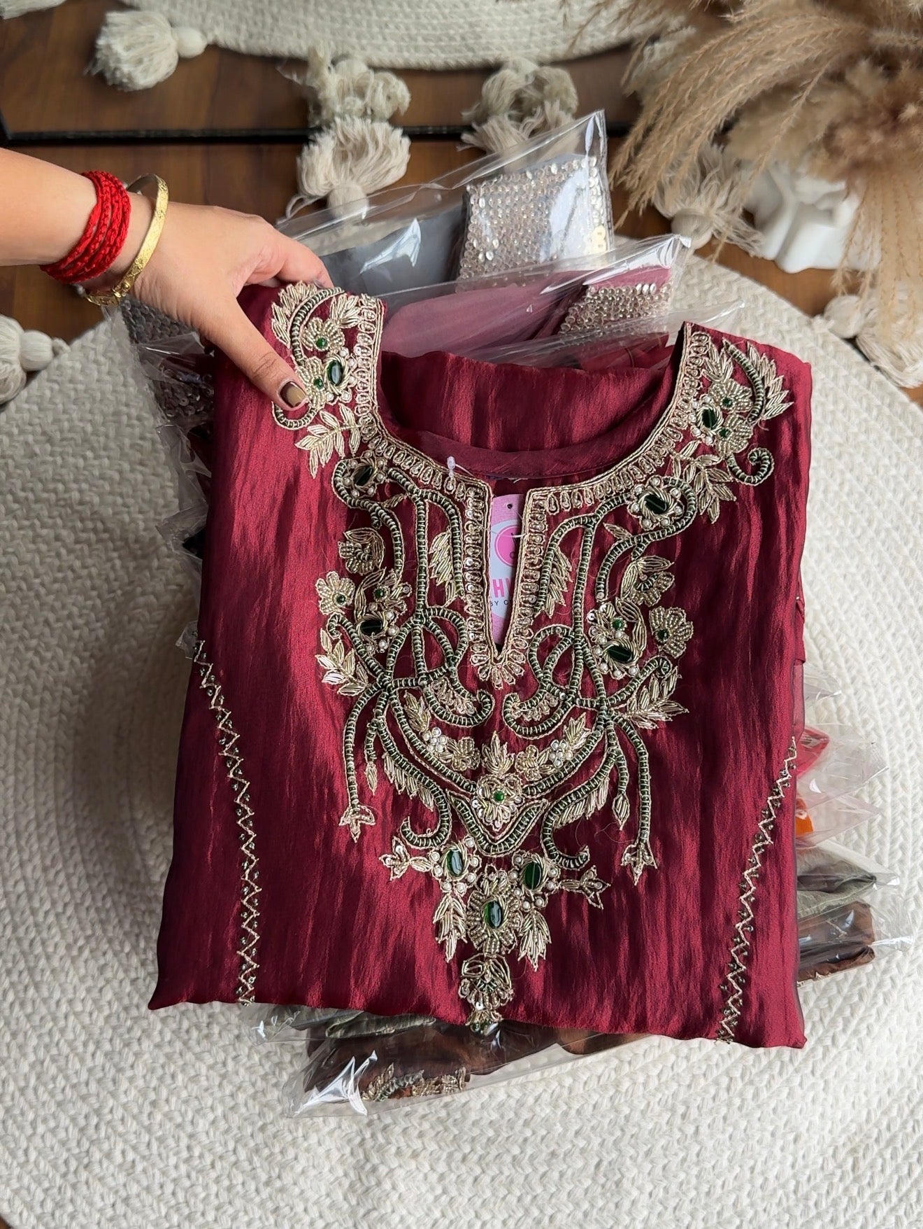 Soniya necklace yoke coord set- Red