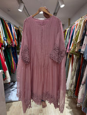 Eshika Mul Chanderi Cut Work Dress- Dusty Pink