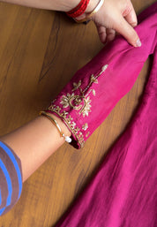 Dimple Pleated Yoke Aline Hand Work Dress- Wine💞