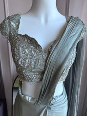 Anjali Handwork Drape Saree Set- Mint Green