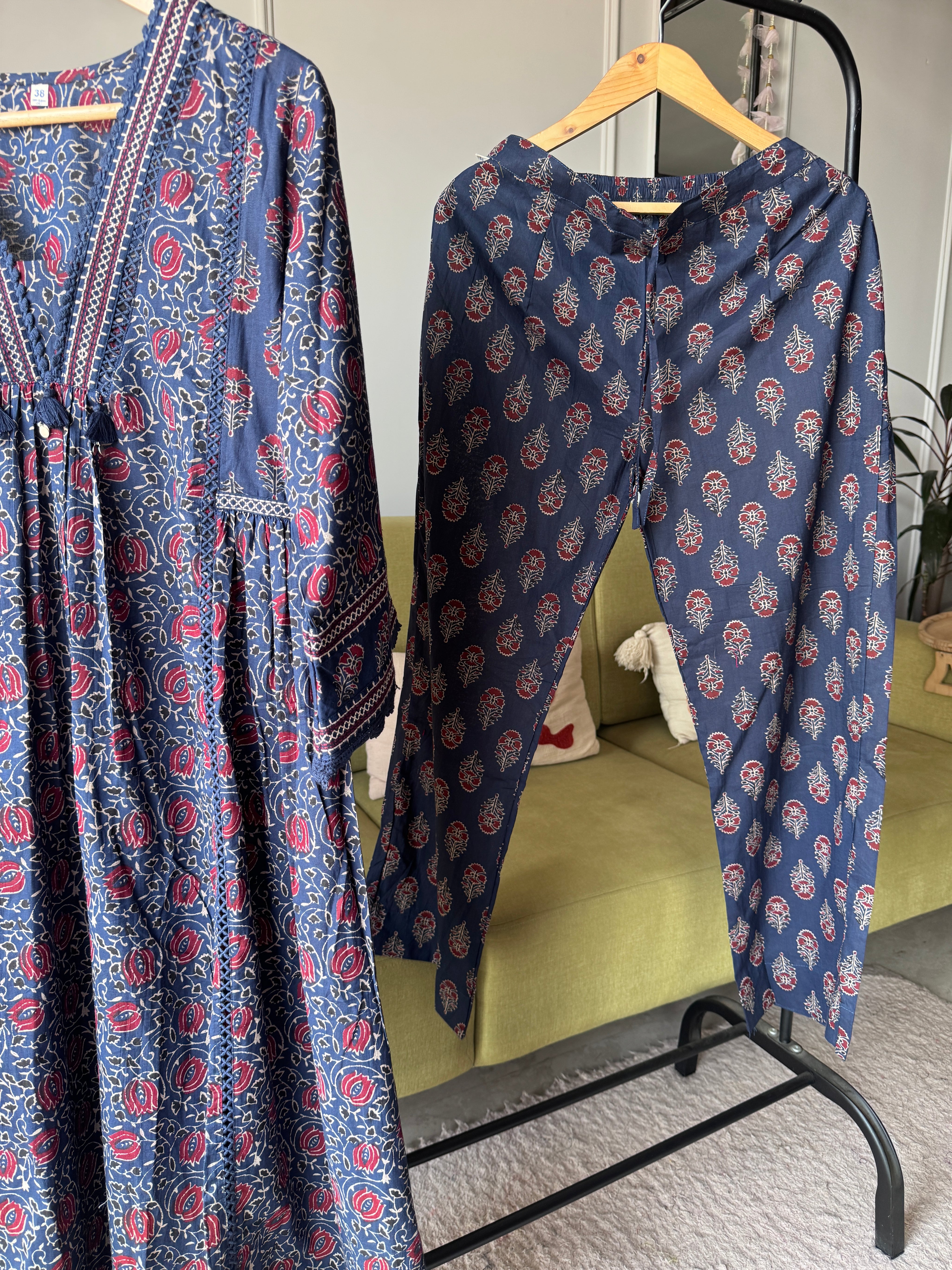 Sidhhi Ajarkh Print Cotton Dress- Blue