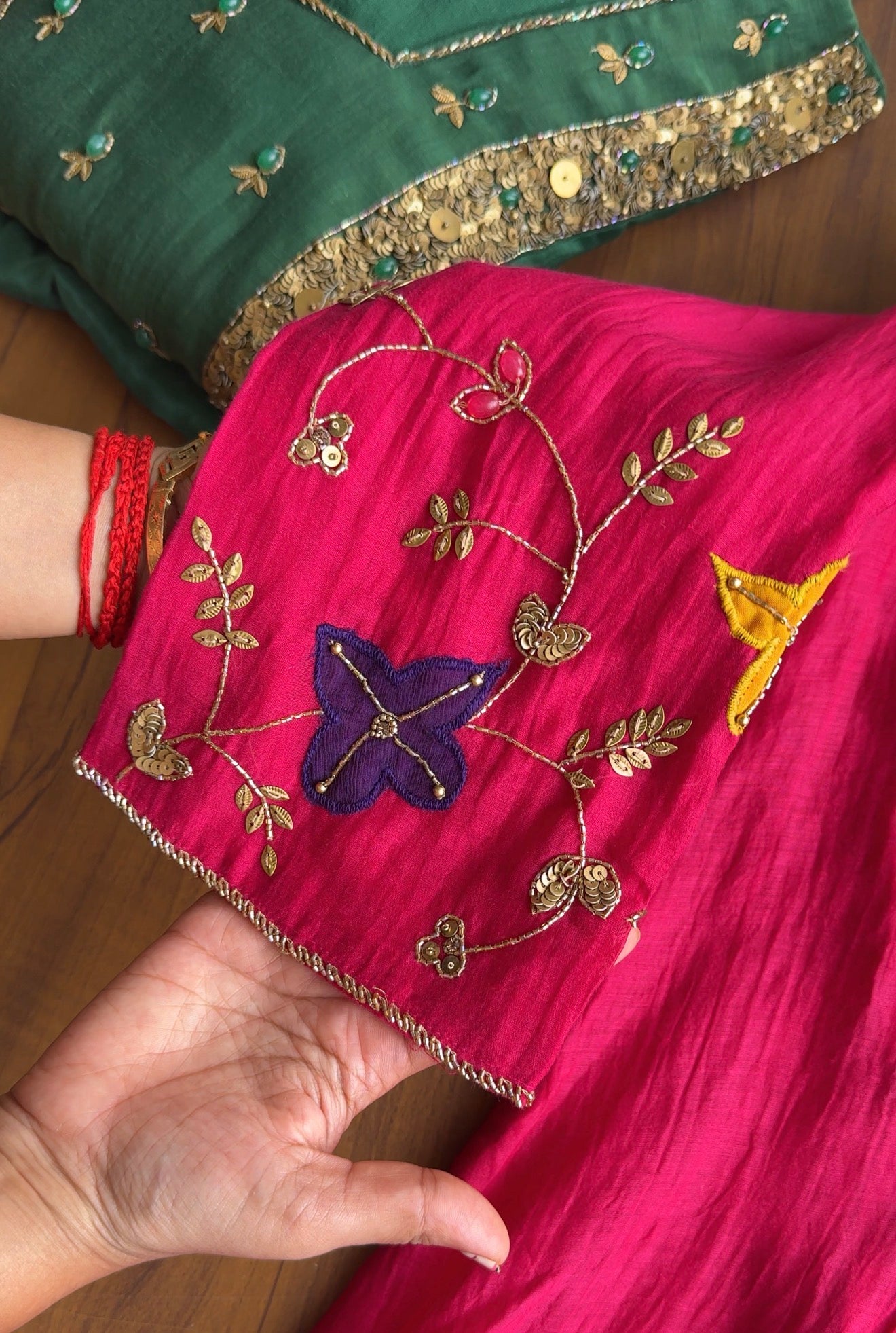 Janki Box Neck Handwork Dress- Pink