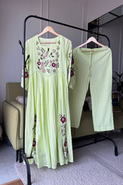 Sobha Embroided Mul Cotton Dress- Mint Green