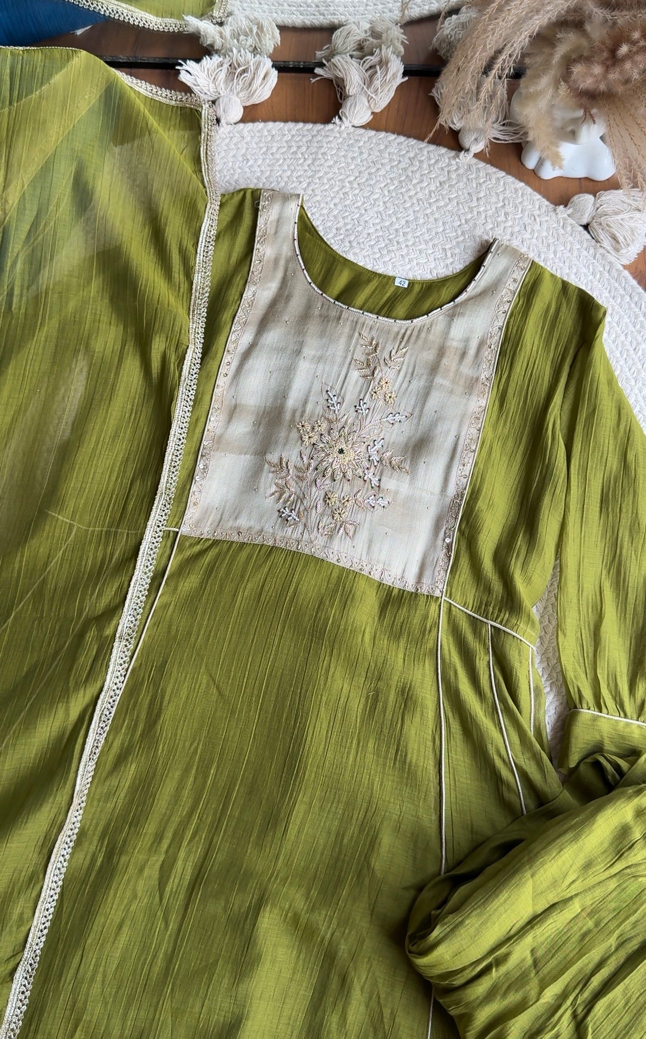 Heer short kurta with plazzo dress - Olive Green
