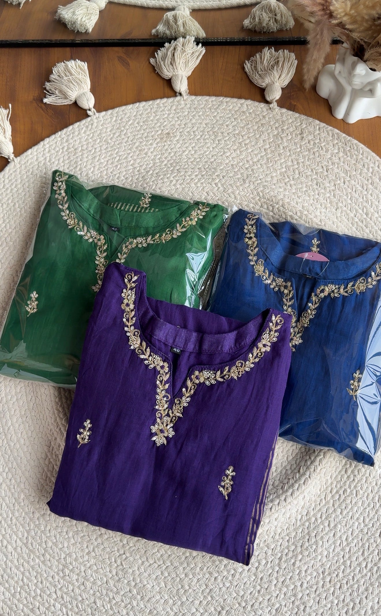 Sunaina Striped Tissue with  Mul Chanderi Dress- Green