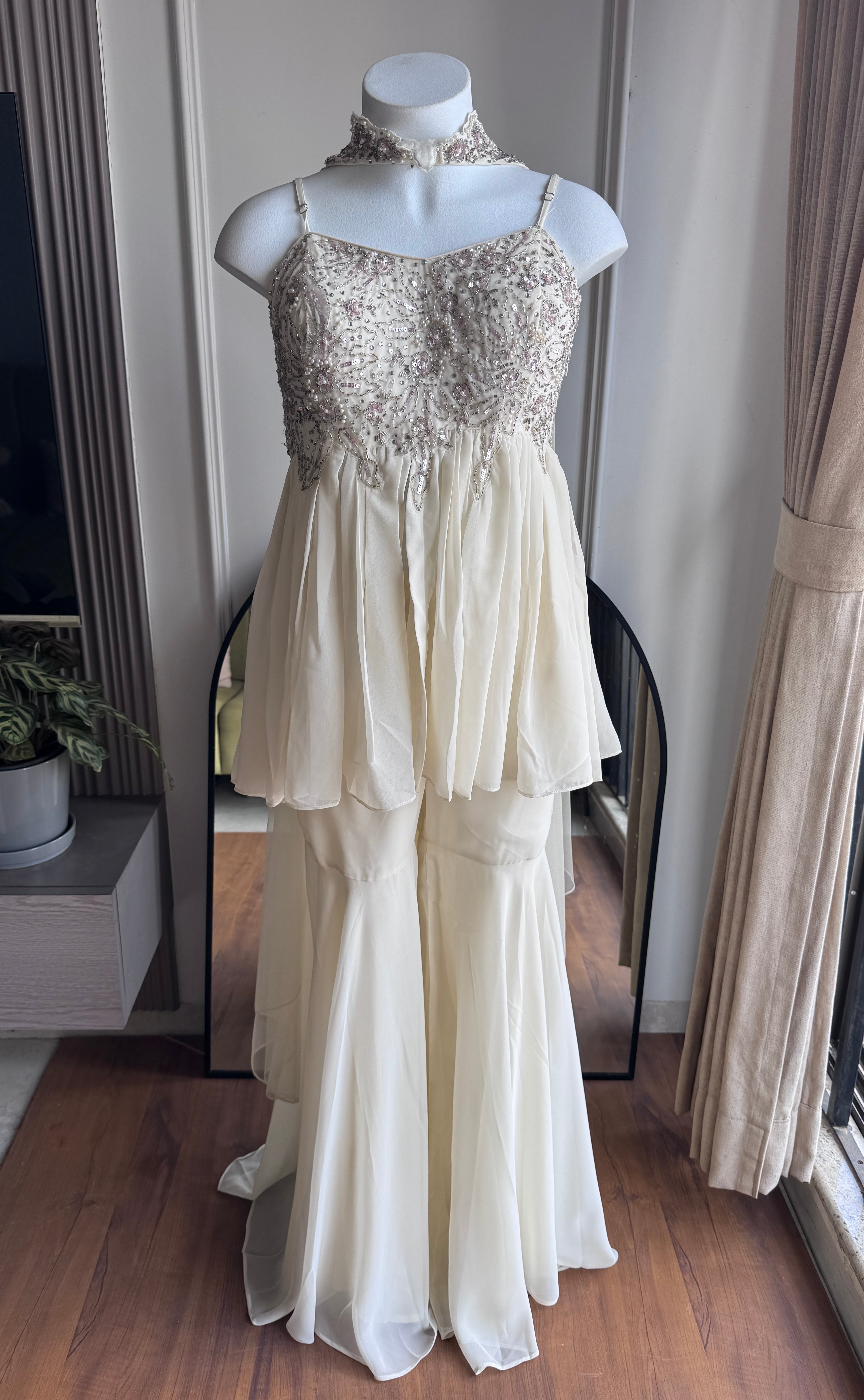 Jenna Handwork Sharara Dress- White