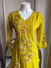 Grishma Embroided Dress- Lemon Yellow