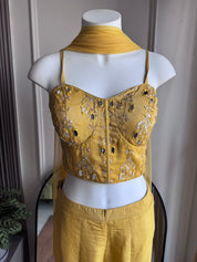 Swara Mirror Work Corset With Fish Cut Plazzo Coord Set- Yellow