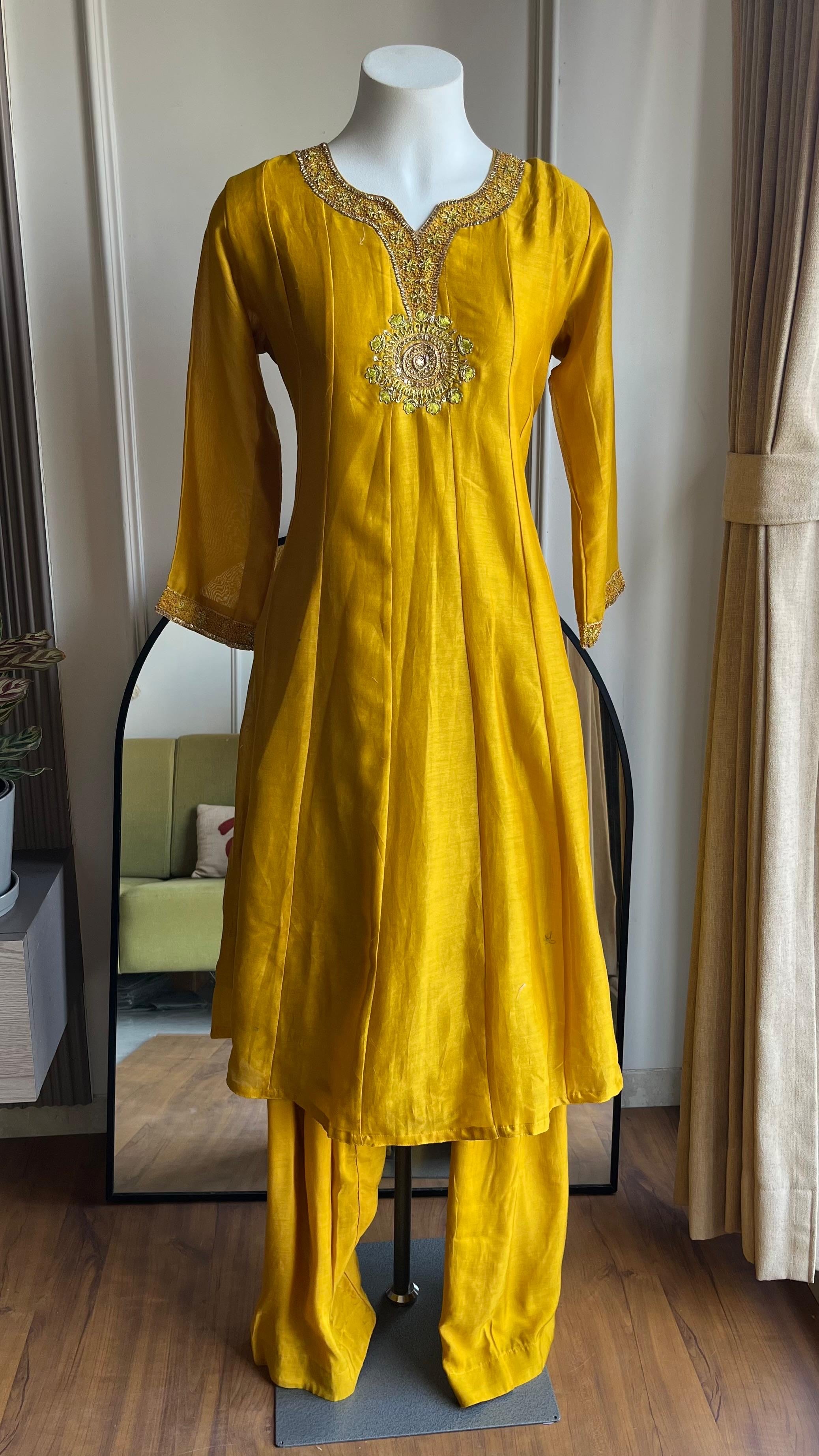 Nayra Handwork With Farshi Pant  Dress- Yellow