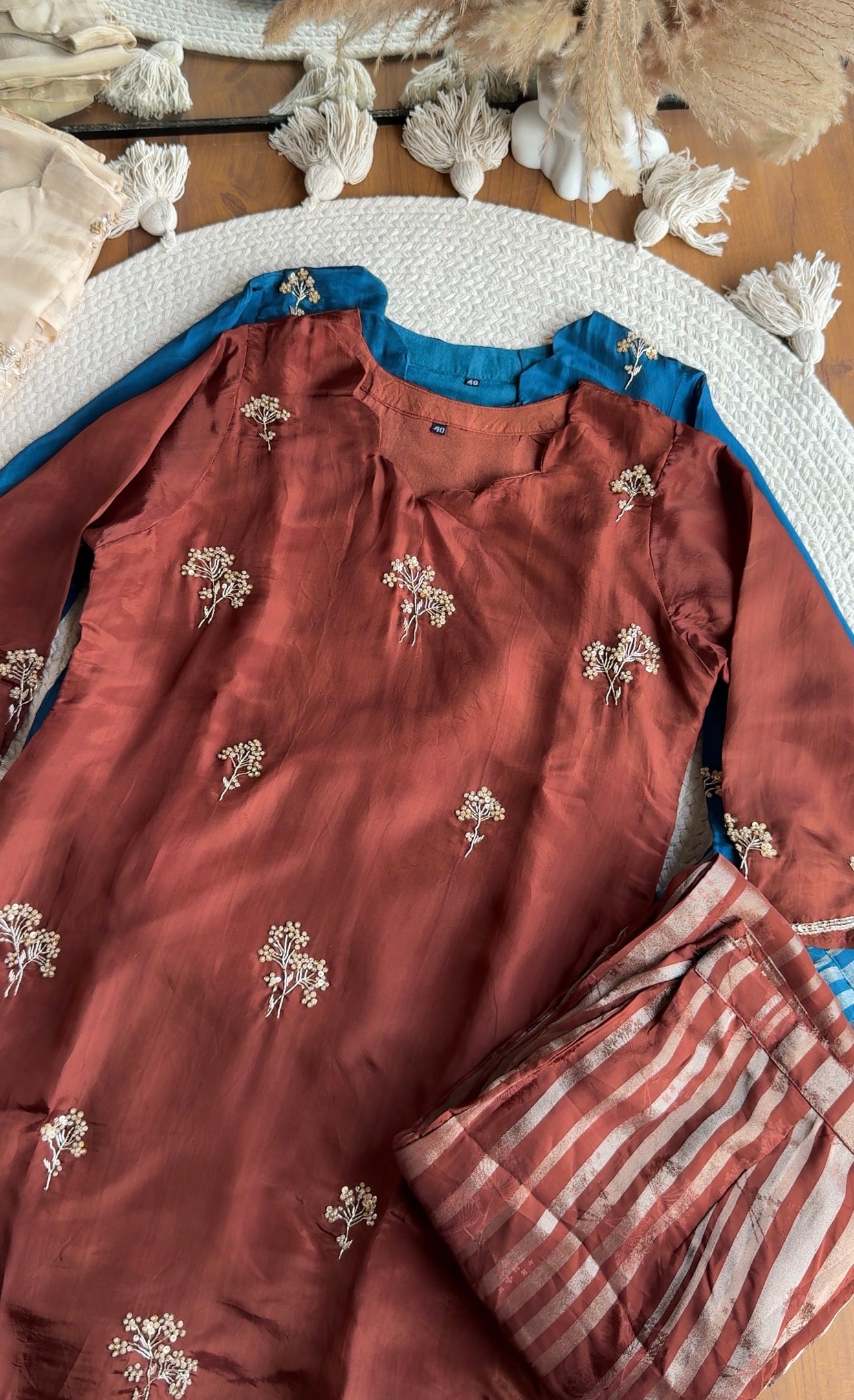 Dhun Short Kurta With Tissue Plazzo And Dupatta Dress-Brown