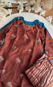 Dhun Short Kurta With Tissue Plazzo And Dupatta Dress-Brown