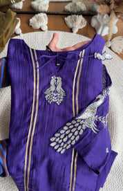 Sona Hand Work Mul Chanderi Dress- Purple (Make to order)