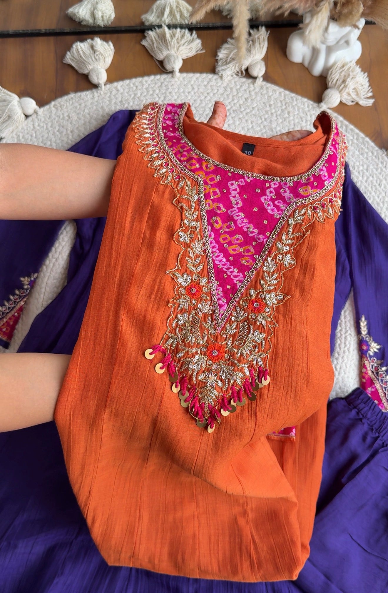 Roshini Bandhej Anarkali Dress- Orange