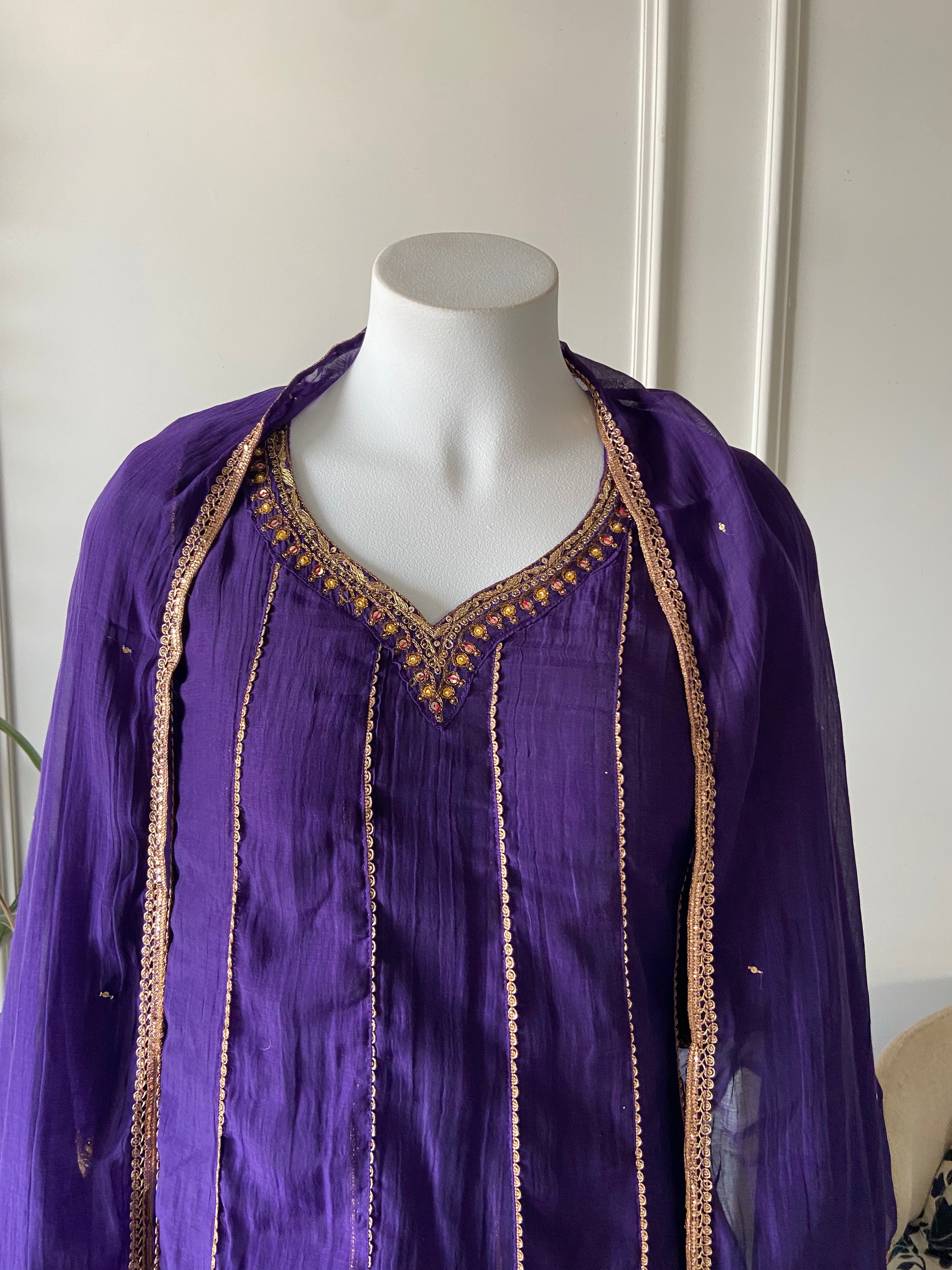 Tanya Mul Chanderi Handwork Dress- Purple