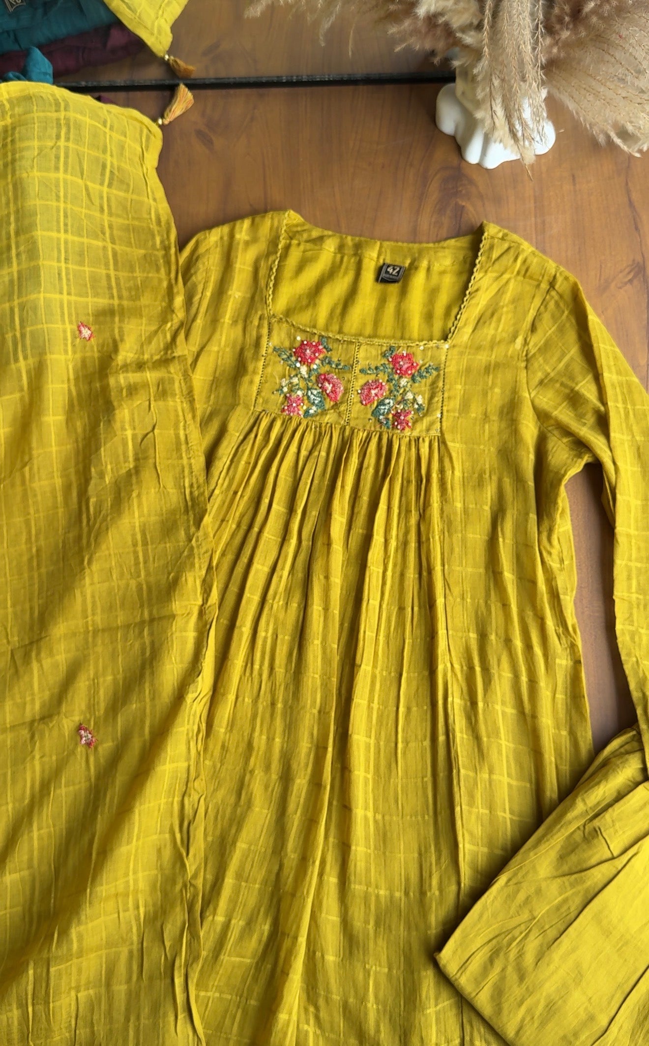 Somya pure mul cotton embroidered dress-Yellow