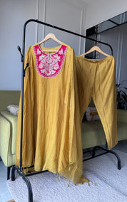 Ridhima Handwork Mul Chanderi Dress- Yellow