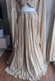 Jannat padded blouse with Lehenga and cape(Make to Order)- Champagne Beige