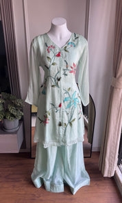 Sandhya Embroided Short Kurta With Farshi Pant Coord Set- Dusty Green (Make to Order)