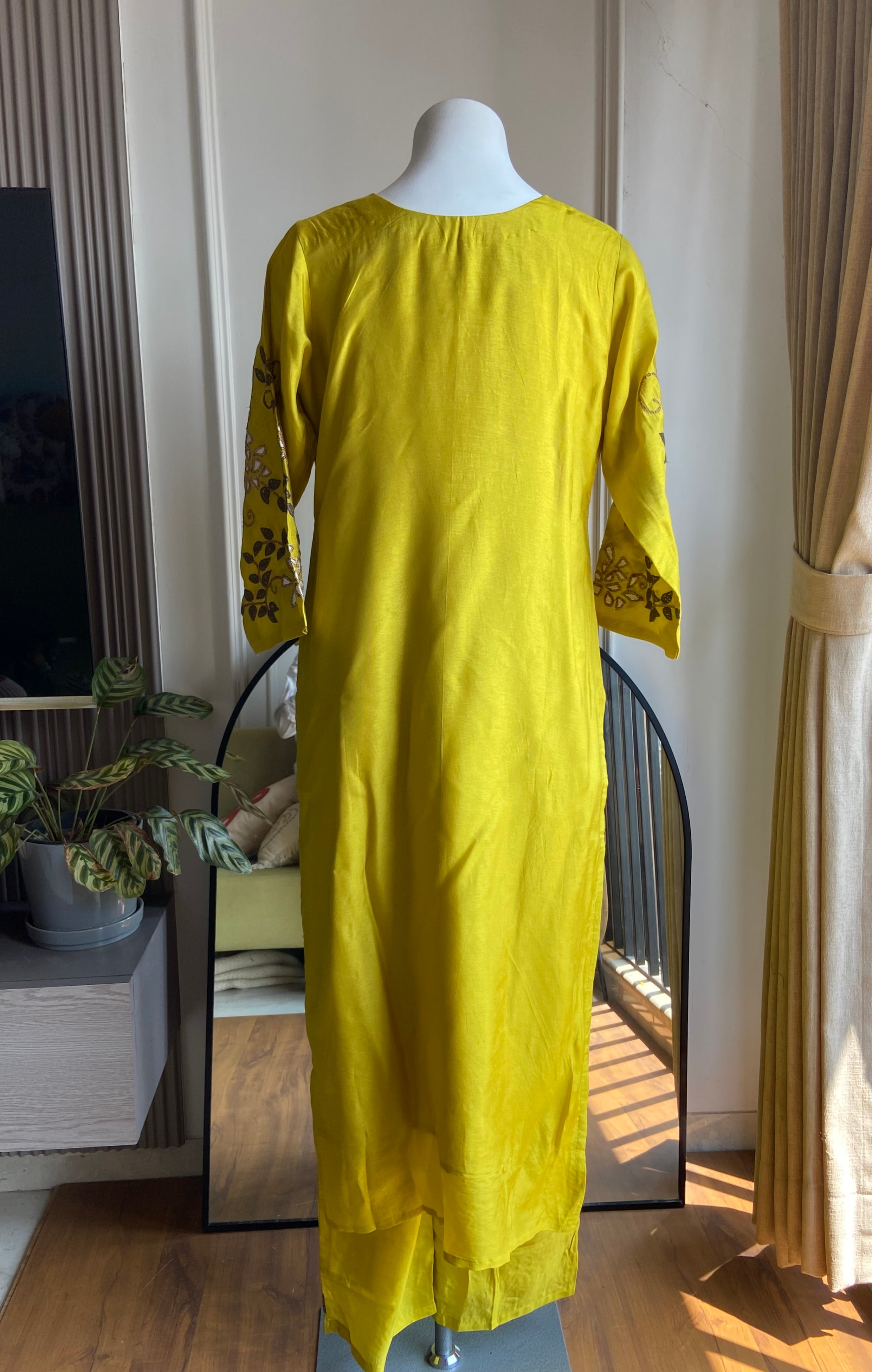 Meenal Handwork Russian Silk Dress- Yellow