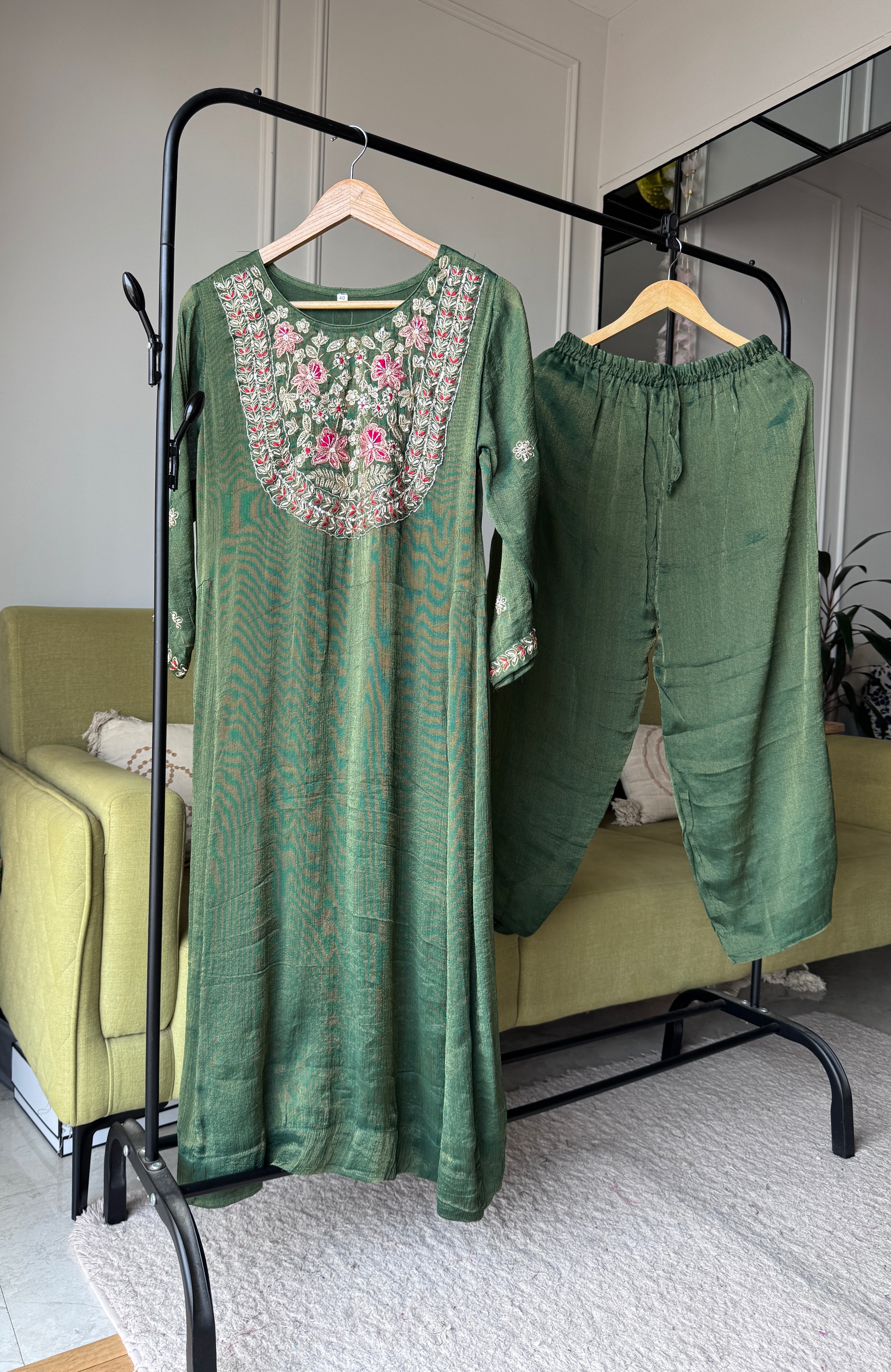 Shifa Handwork Dress- Green