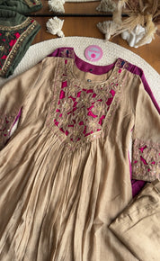 Riya cutwork Contrast Anarkali Dress- Beige