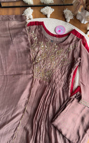 Sanjana  Mul Chanderi Handwork Anarkali - Brown