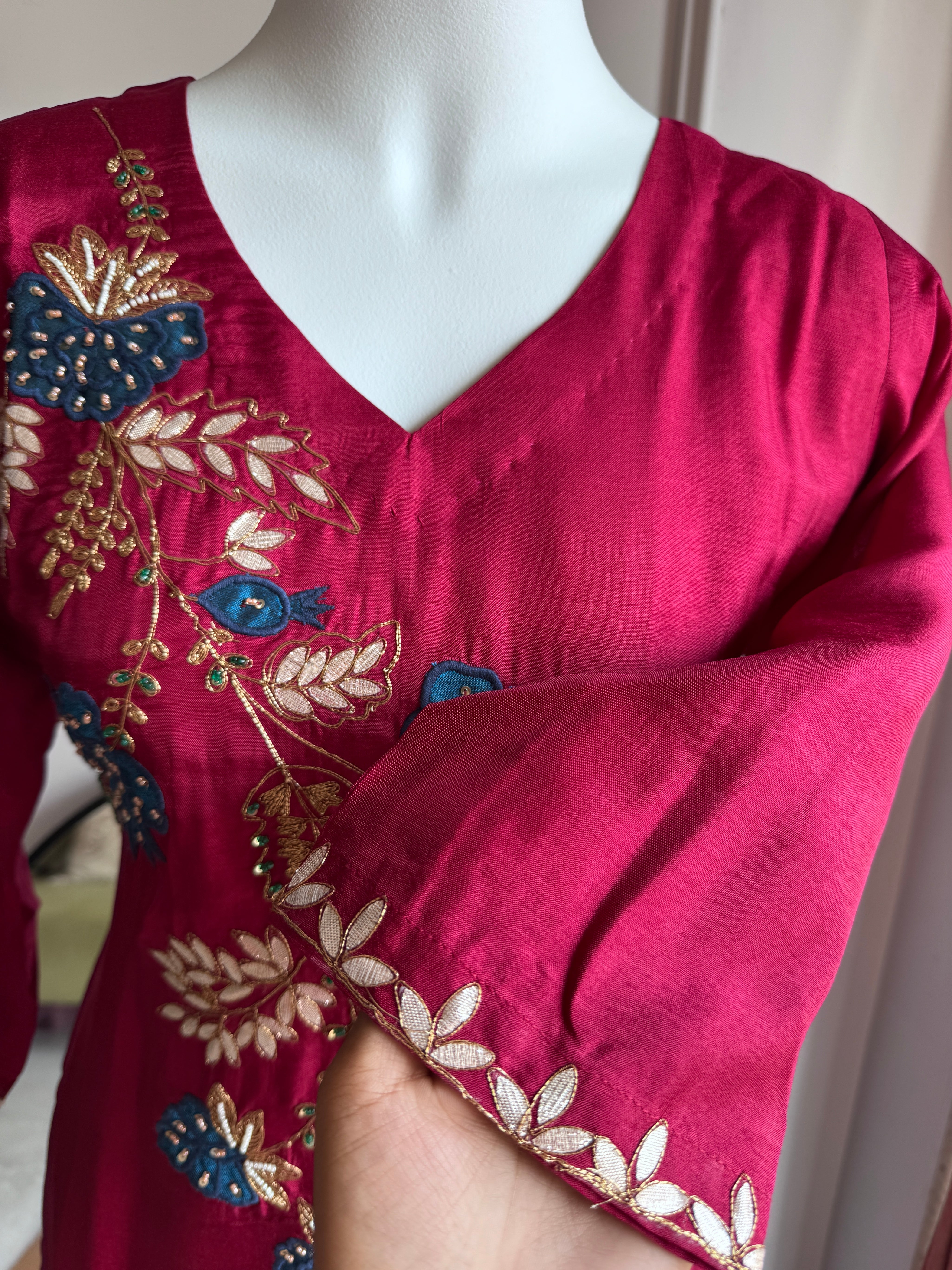 Kanak Multi Colour Handwork Dress- Maroon