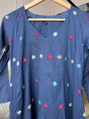 Pratima Katha Work  Mul Cotton Anarkali - Blue